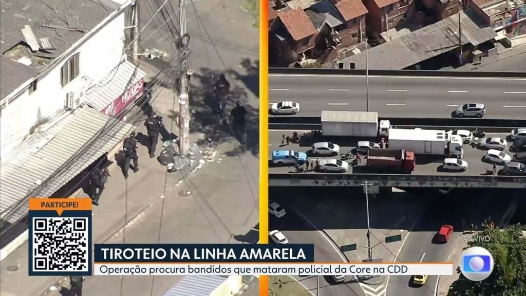 LINHA Amarela é interditada por Causa de Intenso Tiroteio; OPERAÇÃO procura bandidos que mataram policial da core na cidade de deus LINHA Amarela é interditada por Causa de Intenso Tiroteio; OPERAÇÃO procura bandidos que mataram policial da core na cidade de deus