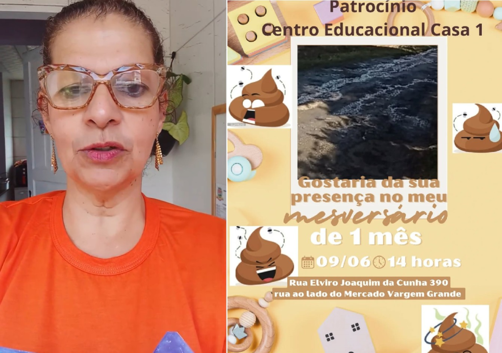 Professora Faz Festa para Esgoto A Céu Aberto Com Direito A emojis de CoCô e Bolo de 'Mesversárrio' em Teresópolis | Região serrana