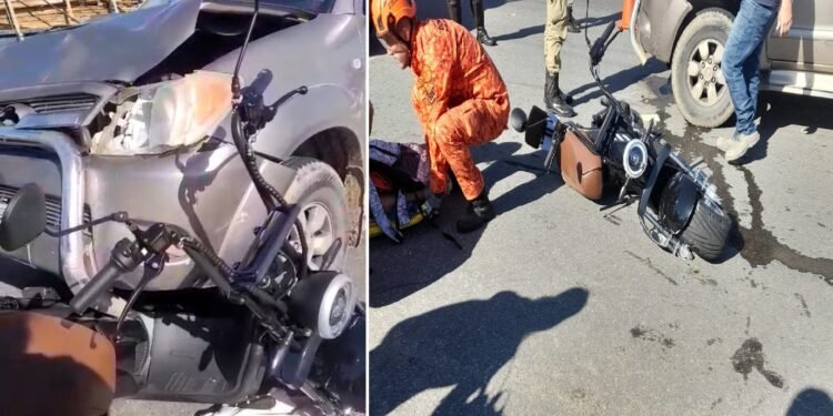 Duas pessoas ficaram feridas em acidente entre caminhonete e bicicleta elétrica em Campos