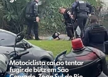 Motociclista cai ao atravessar blitz e é realizado pela polícia em São Conrado; vídeo