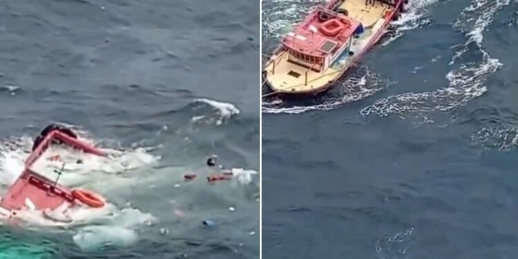 Tripulantes saltam no mar para escapar do embarque que afundou no RJ Tripulantes saltam no mar para escapar do embarque que afundou no RJ