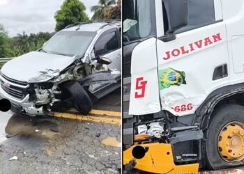 Carro e caminho batem na BR-356, em Cardoso Moreira