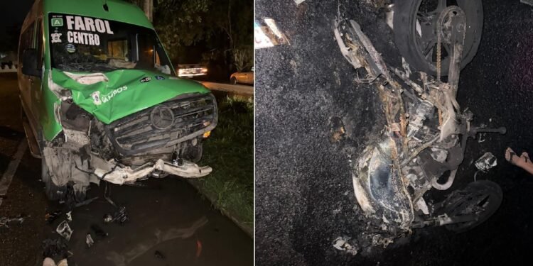 Casal fica ferido em grave acidente envolvendo moto e van na RJ-216