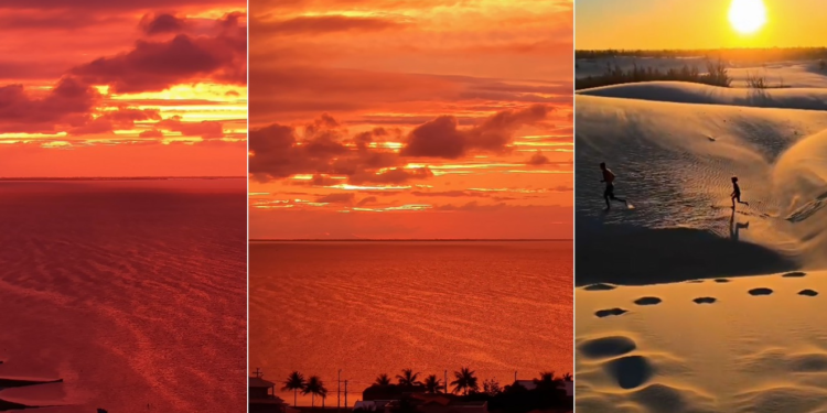 Pôr do sol nos céus do RJ tinge paisagens com cores vibrantes em diferentes cidades; VÍDEO