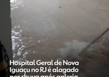 Corredores do Hospital Geral de Nova Iguaçu ficam alagados após chuva