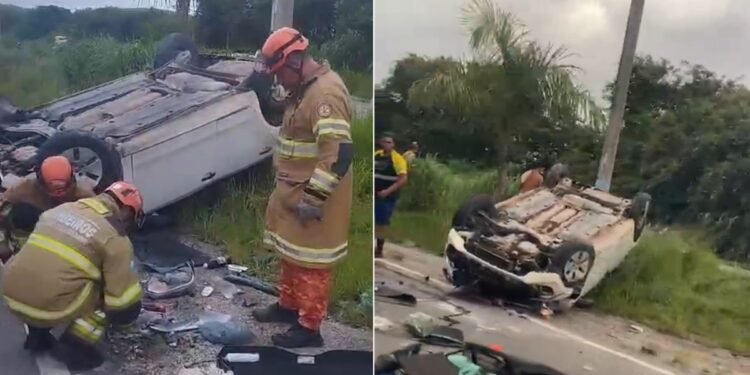 Menina de 17 anos morre em acidente na RJ-106; carro capotou na pista