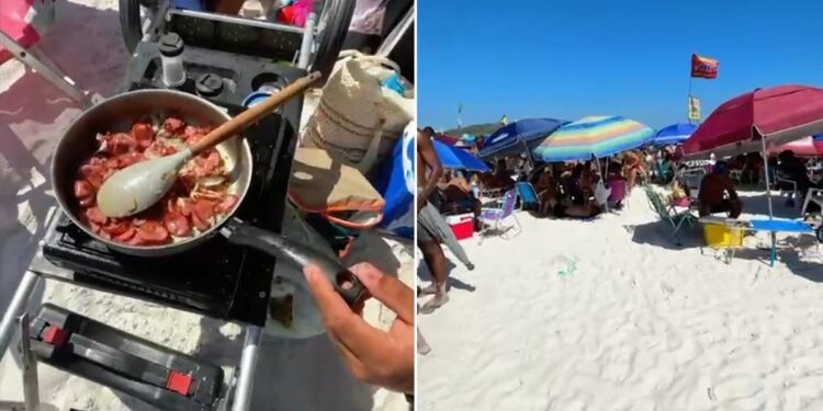 Turistas transformam areia da Praia do Forte em ‘cozinha’ de Cabo Frio