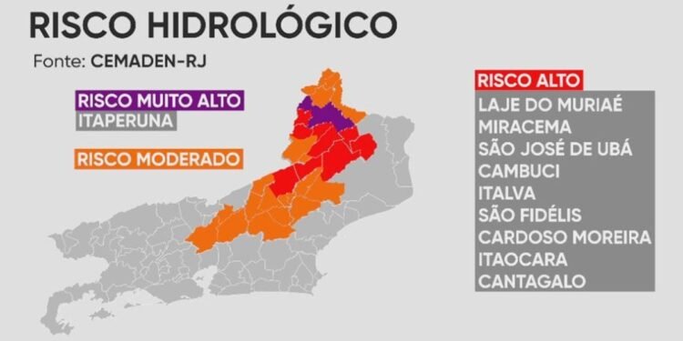 Região Serrana RJ tem maior risco do país para temporais nesta quarta