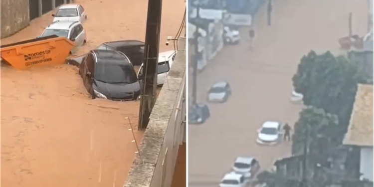 Chuva forte alaga ruas de Itaperuna e arrasta carros e caçamba; VÍDEO Chuva forte alaga ruas de Itaperuna e arrasta carros e caçamba; VÍDEO
