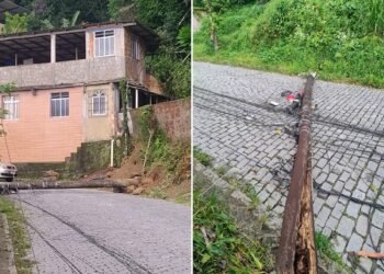 Queda de dois postes interdita trecho da RJ-107, em Petrópolis