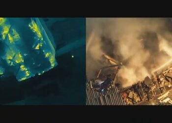 O combate a incêndio em Ramos vai continuar durante a madrugada; veja imagens de drone térmico dos bombeiros