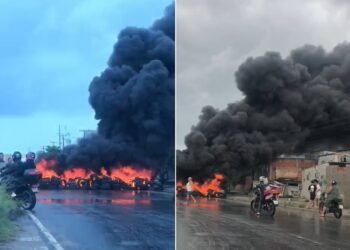 Alagamentos se repetem e moradores protestam bloqueando a RJ-140 com pneus queimados em São Pedro da Aldeia