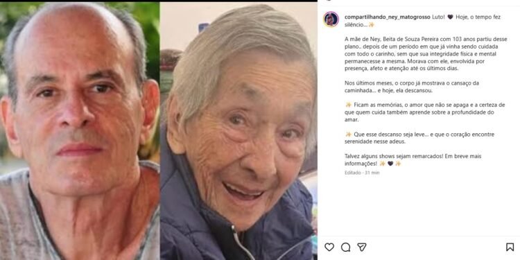 Beita Pereira, mãe de Ney Matogrosso, morre aos 103 anos, e artista presta homenagem nas redes