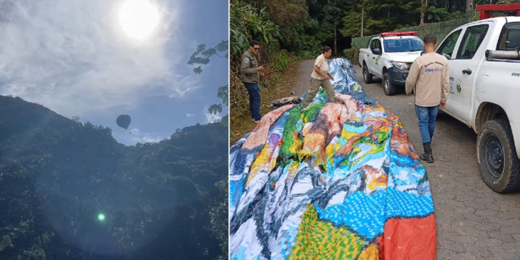 Balão de 15 metros com GPS cai em área de vegetação em Petrópolis; vídeo