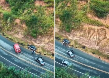 Vídeo aéreo mostra acidente de dois carros na RJ-186 em Pádua