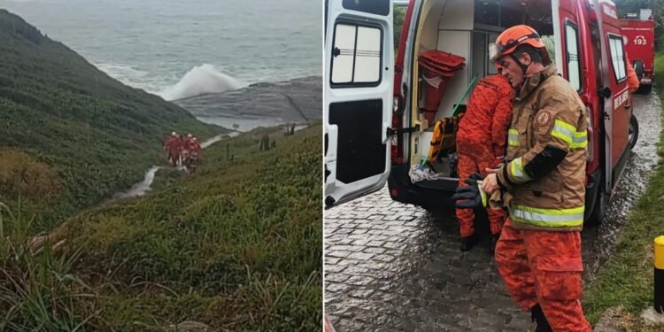 Casal argentino fica ferido ao ser atingido por onda enquanto tirava fotos no costão de Búzios Casal argentino fica ferido ao ser atingido por onda enquanto tirava fotos no costão de Búzios
