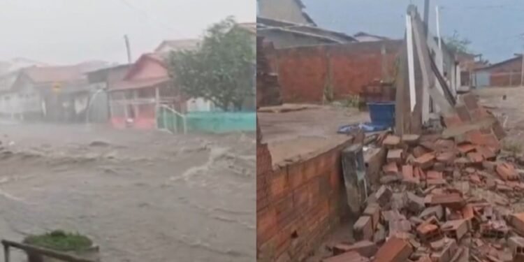 Chuva de granizo com ventania destelha imóveis, derruba árvores e deixa homem ferido após desabamento na Bahia