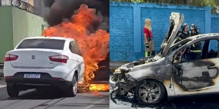 VÍDEO: Carro fica com frente destruída após pegar fogo em Natal VÍDEO: Carro fica com frente destruída após pegar fogo em Natal
