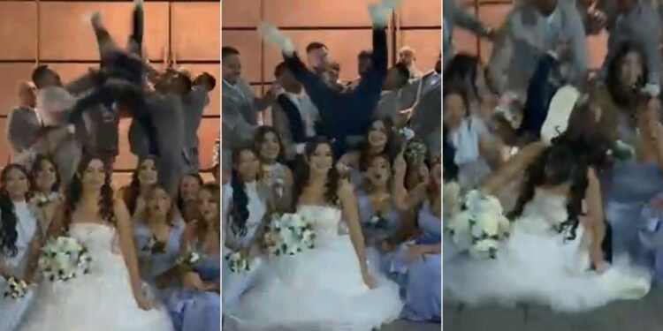Noivo cai sobre noiva durante gravação de trend de casamento: ‘Foi um desespero’; VÍDEO