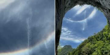 Fenômeno cria efeito de ‘cachoeira no céu’ na maior boca de caverna do mundo; VÍDEO Fenômeno cria efeito de ‘cachoeira no céu’ na maior boca de caverna do mundo; VÍDEO