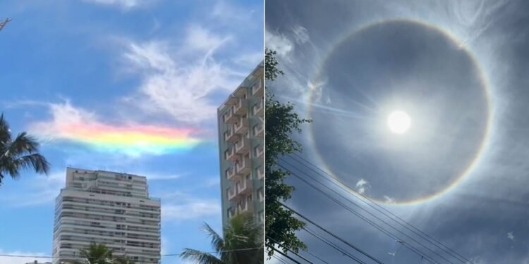 Nuvem ‘arco-íris’ e anel ao redor do sol: fenômenos ópticos impressionam moradores em SP