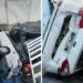 Carro cai de altura de cerca de 5 metros sobre veículos estacionados em Aparecida (SP); idoso fica ferido Carro cai de altura de cerca de 5 metros sobre veículos estacionados em Aparecida (SP); idoso fica ferido