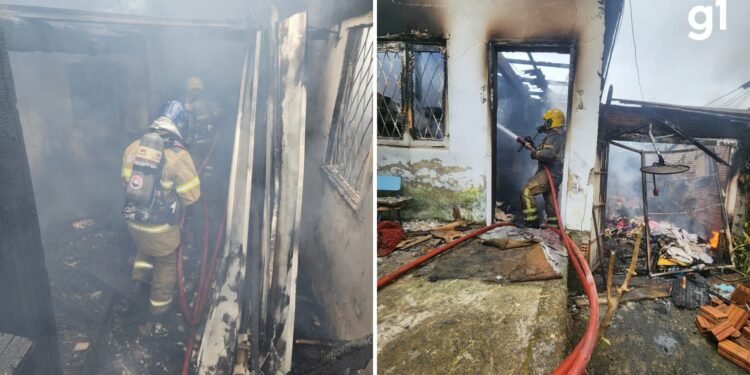 Incêndio deixa casa completamente destruída em Canoas Incêndio deixa casa completamente destruída em Canoas