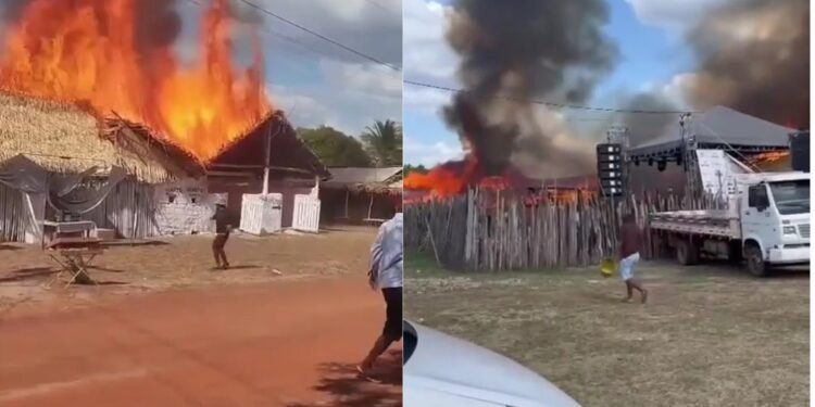 Incêndio destrói estrutura de festejo em povoado de Matões do Norte, no MA; VÍDEO
