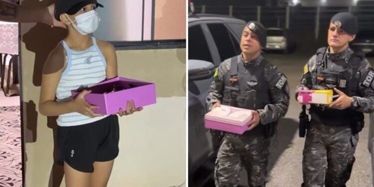 Policiais militares emocionam com presente para menina com câncer raro que corre risco de amputar perna: ‘Você é uma heroína’