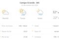Previsão do tempo hoje para Campo Grande (MS): sol e aumento de nuvens de manhã; pancadas de chuva à tarde e à noite
